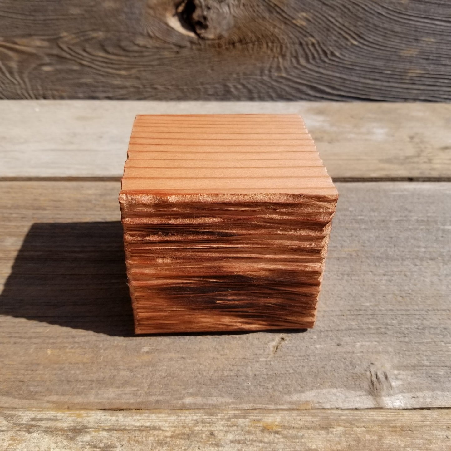 Wood Ring Box California Redwood Rustic Handmade Square 3 inch