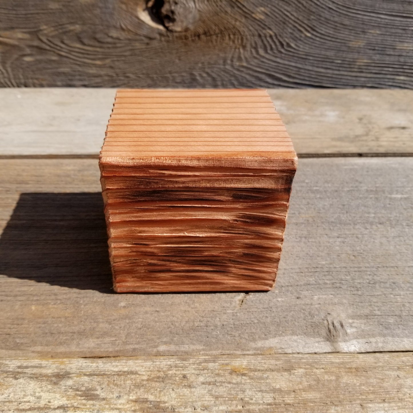 Wood Ring Box California Redwood Rustic Handmade Square 3 inch