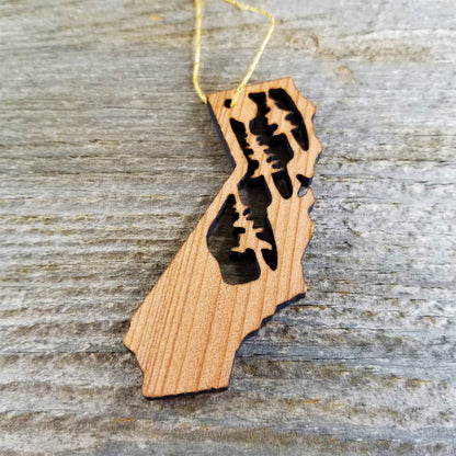 California State Wood Christmas Ornament Redwood Laser Cut Handmade Made in USA Housewarming Gift Souvenir Memento