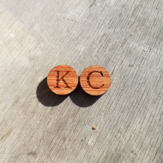 CUSTOM ORDER Cufflinks Replacement Pair KC for Tyler - California Redwood Initials - Silver Tone