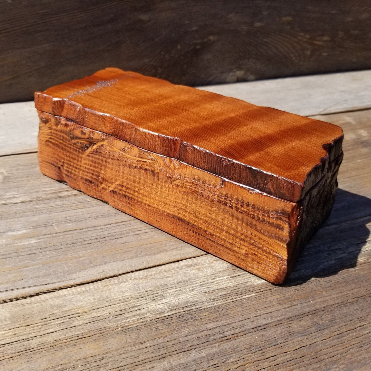 Handmade Wood Box with Redwood Tree Engraved Rustic Handmade Curly Wood #503 California Redwood Jewelry Box Storage Box