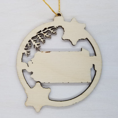 Pennsylvania Wood Ornament -  PA State Shape with Snowflakes Cutout - Handmade Wood Ornament Made in USA Christmas Decor