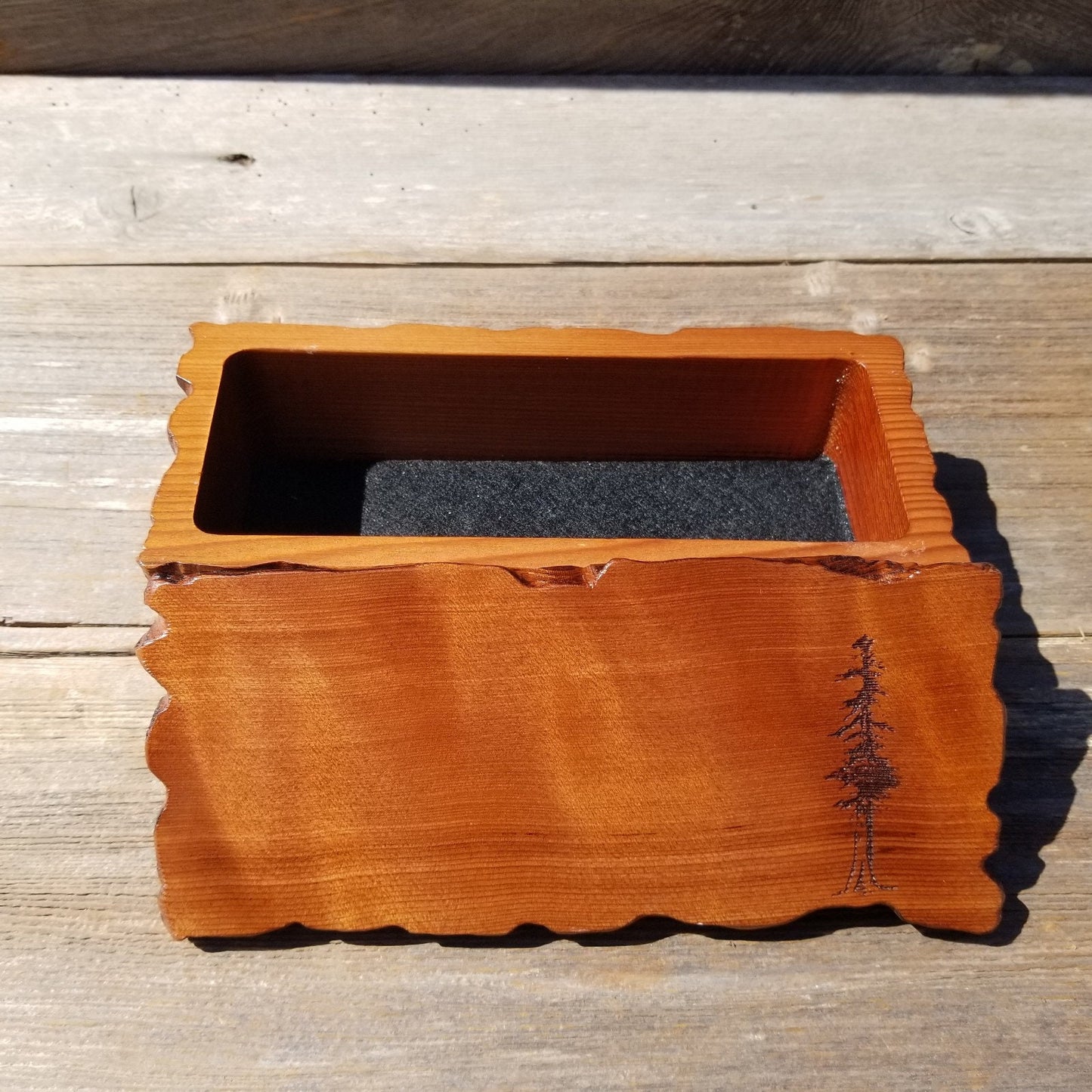 Handmade Wood Box with Redwood Tree Engraved Rustic Handmade Curly Wood #507 California Redwood Jewelry Box Storage Box