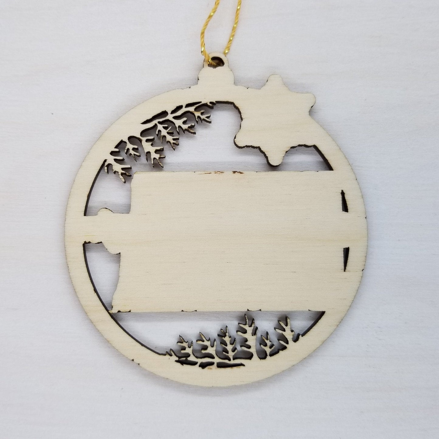 North Dakota Wood Ornament -  ND State Shape with Snowflakes Cutout - Handmade Wood Ornament Made in USA Christmas Decor