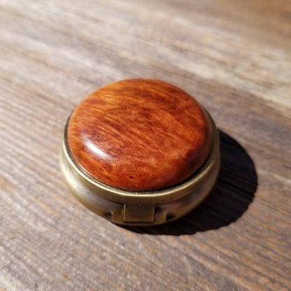 Redwood Pill Box 3 Sections Handmade Top California Burl #416 Souvenir Memento Mothers Day Gift Antique Bronze