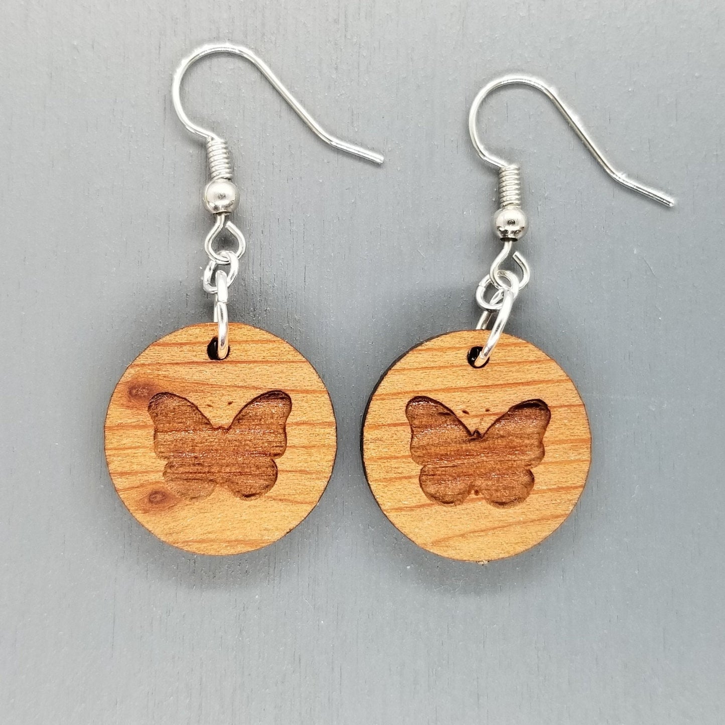 Redwood Earrings - Butterfly Wood Earrings - California Redwood Dangle Earrings - CA Souvenir Keepsake - Wood Gift Women Engraved