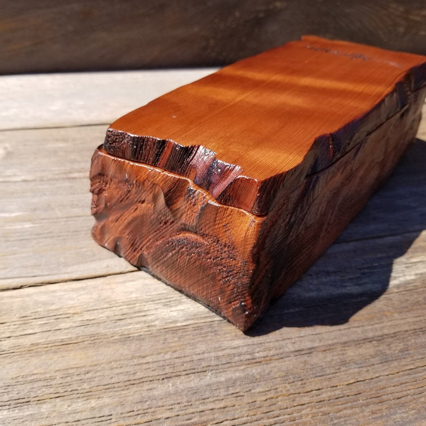 Wood Jewelry Box Redwood Tree Engraved Rustic Handmade Curly Wood #510 Mens Valet Christmas Gift 5th Anniversary