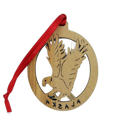 Alaska Christmas Ornament Eagle Wood - Handmade in USA - Travel Gift - Souvenir Memento - Laser Cut