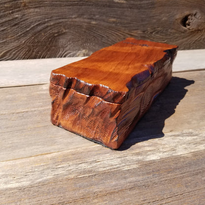 Handmade Wood Box with Redwood Tree Engraved Rustic Handmade Curly Wood #494 California Redwood Jewelry Box Storage Box