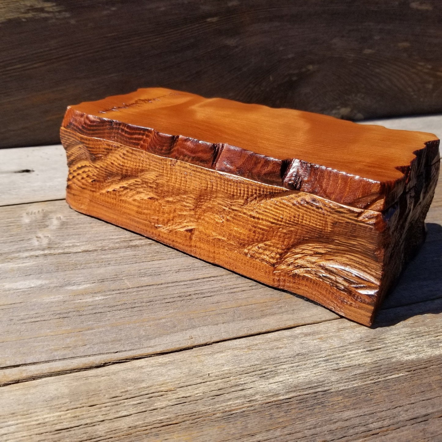 Handmade Wood Box with Redwood Tree Engraved Rustic Handmade Curly Wood #508 California Redwood Jewelry Box Storage Box