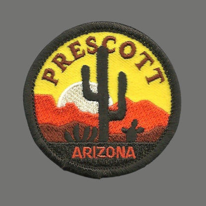 Arizona Patch – Prescott AZ Cactus Cacti Desert Sun – Travel Patch AZ Souvenir Applique 2.25" Iron On Circle