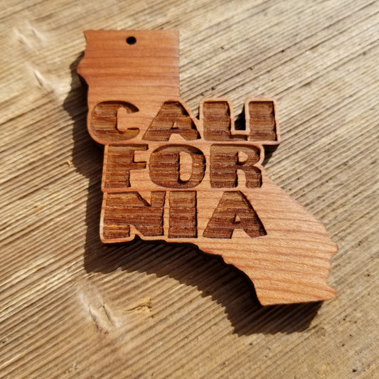 California State Christmas Ornament Bubble Spellout Letters Handmade Wood Ornament Made in USA Laser Cut Cutout Shape CA Souvenir