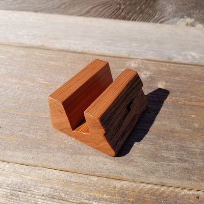 Wood Business Card Holder - Rustic Office Desk Organizer - California Redwood - Handmade - Gift for Him - Gift for Her - Graduation Gift