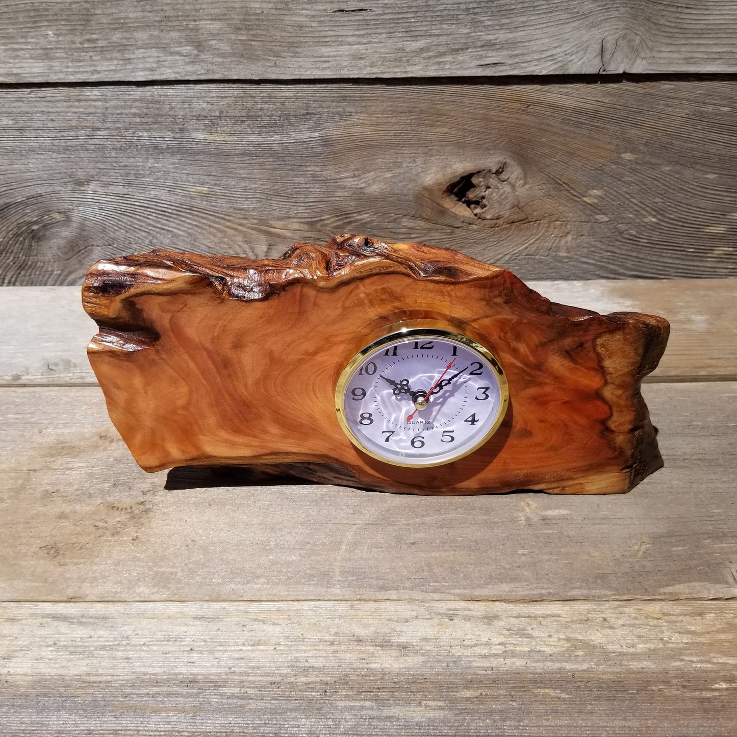 Wood Clock Desk, Office, Mantel Redwood Burl Birthday Gift, Engagement Gift, Handmade Gift for Men, Gift For Her #149