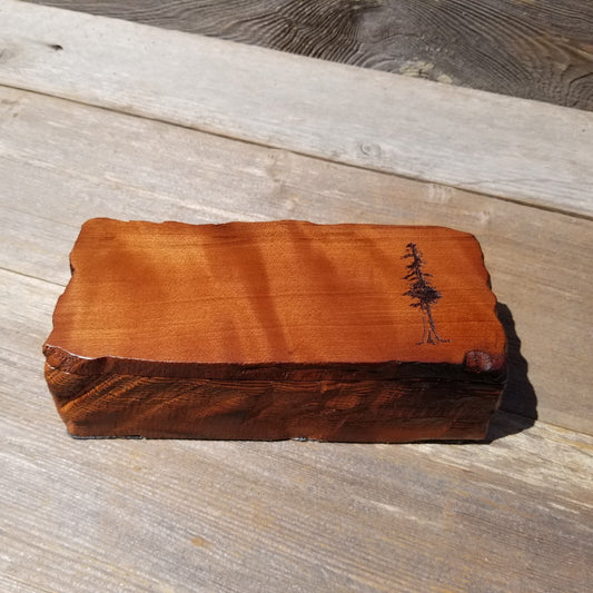 Handmade Wood Box with Redwood Tree Engraved Rustic Handmade Curly Wood #472 California Redwood Jewelry Box Storage Box