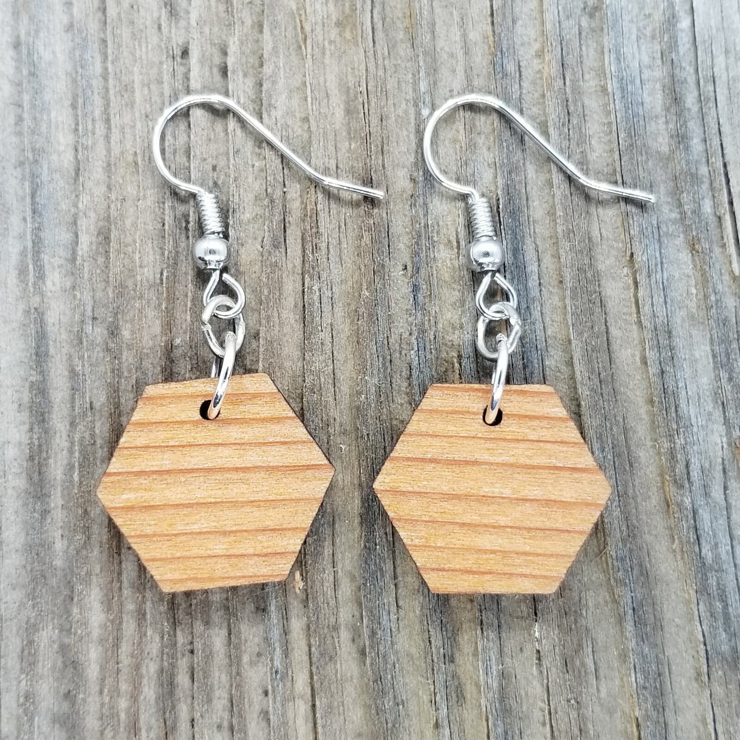 Redwood Earrings - Hexagon Wood Earrings - California Redwood Dangle Earrings - CA Souvenir Keepsake - Wood Gift Women Geometric