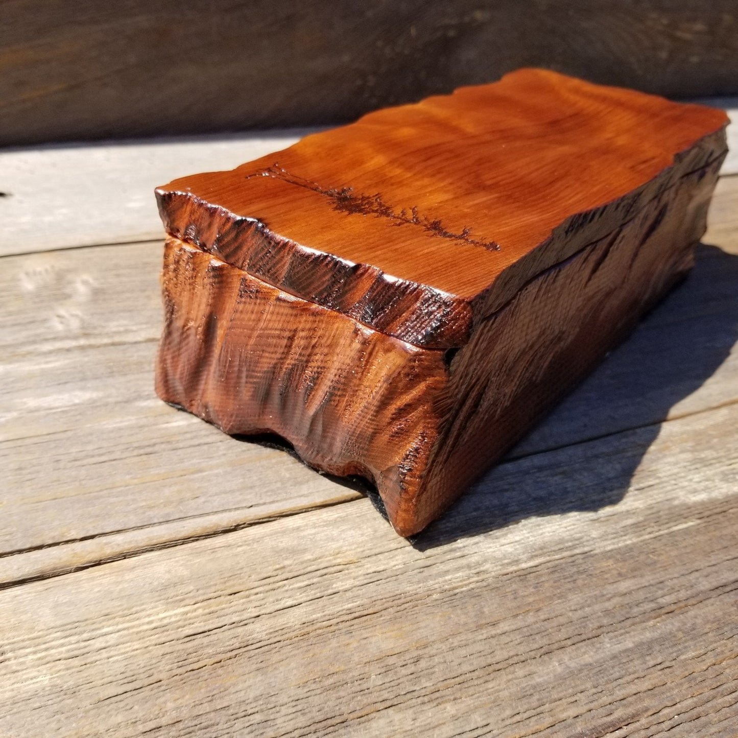 Redwood Jewelry Box Curly Wood Engraved Rustic Handmade California #504 Memento Box, Mom Gift, Anniversary Gift