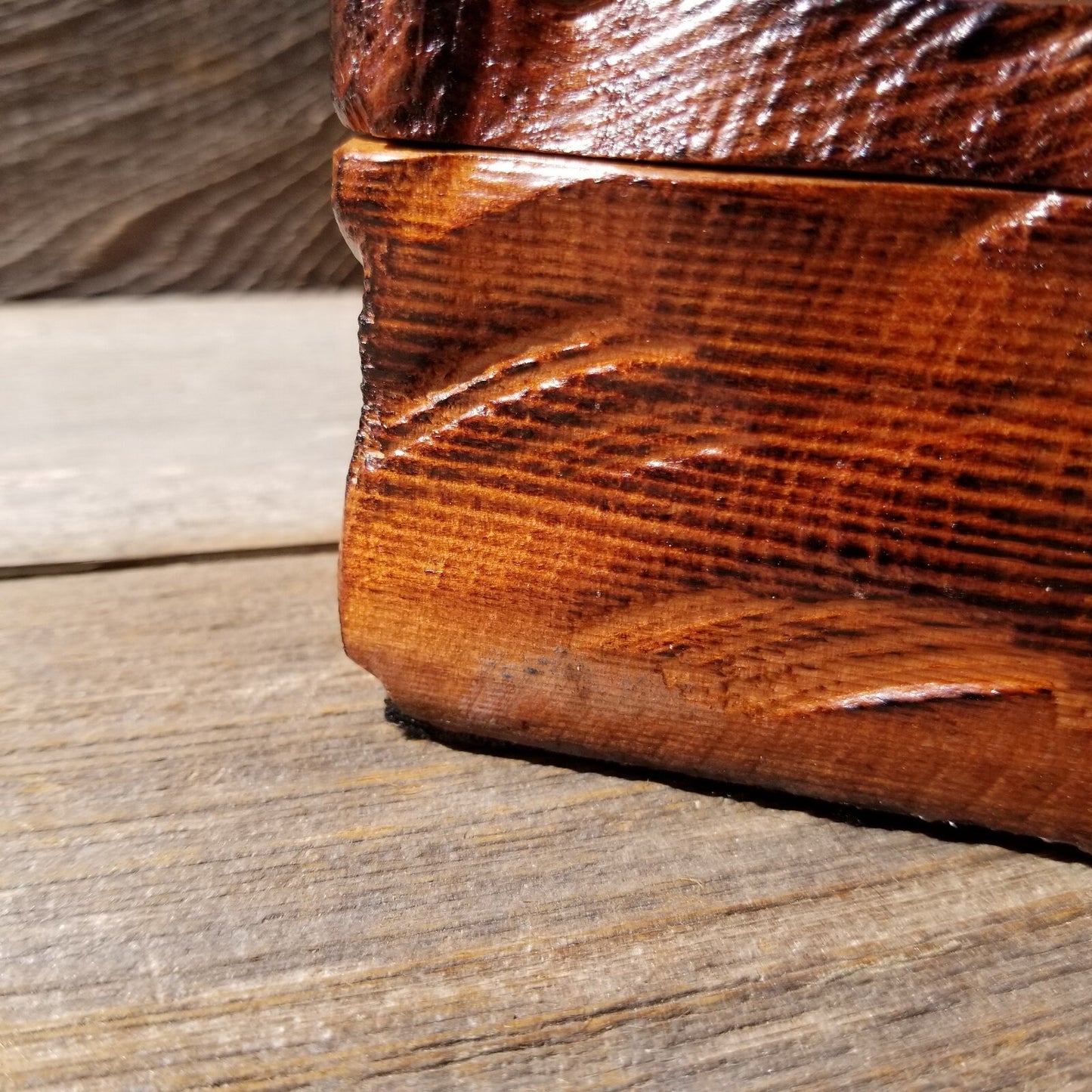 Handmade Wood Box with Redwood Tree Engraved Rustic Handmade Curly Wood #494 California Redwood Jewelry Box Storage Box