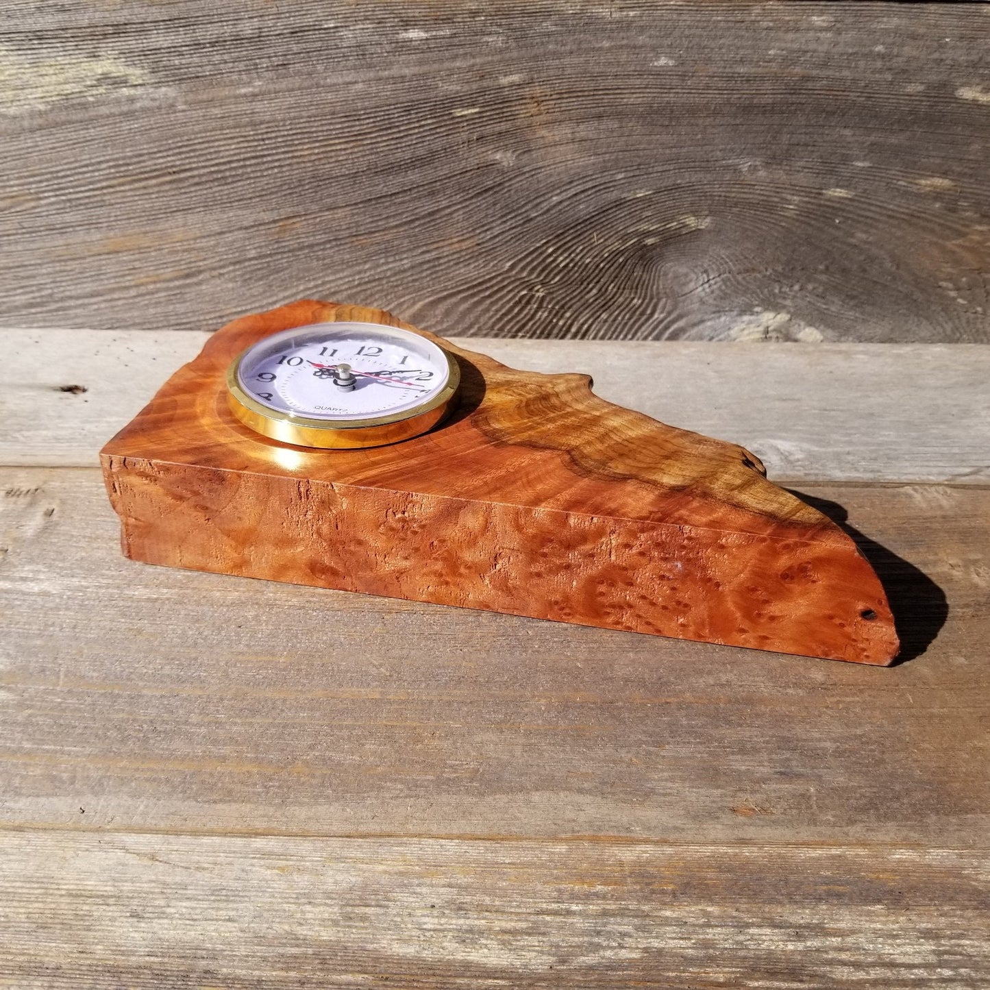 Redwood Wood Clock Redwood Burl Clock Table Shelf Mantle Desk Office #565 2 Tone Sitting Red Wood Anniversary Gift