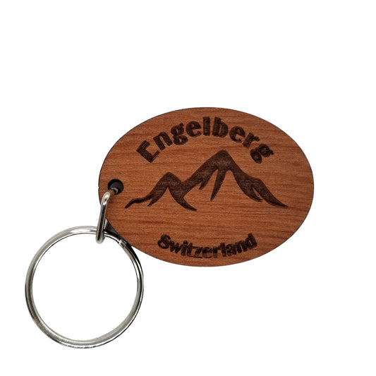 Engelberg Switzerland Keychain Mountains Handmade Wood Keyring Souvenir Mountain Ski Resort Skiing Skier Swiss Village Key Tag