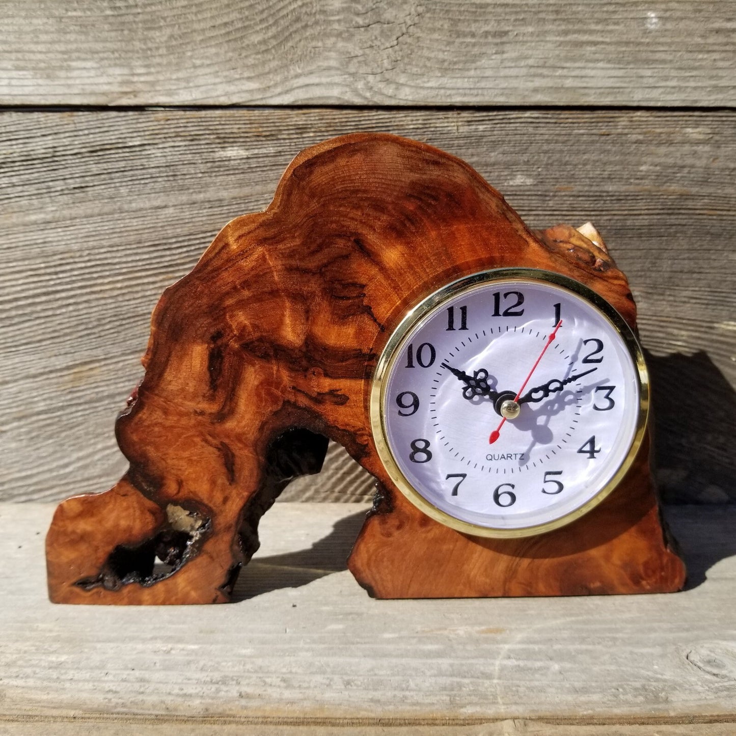 Redwood Wood Desk Clock Mantle Office #568  Gifts for Men Sitting Wood Shelf Retirement Gift Coworker Gift Corporate Gift