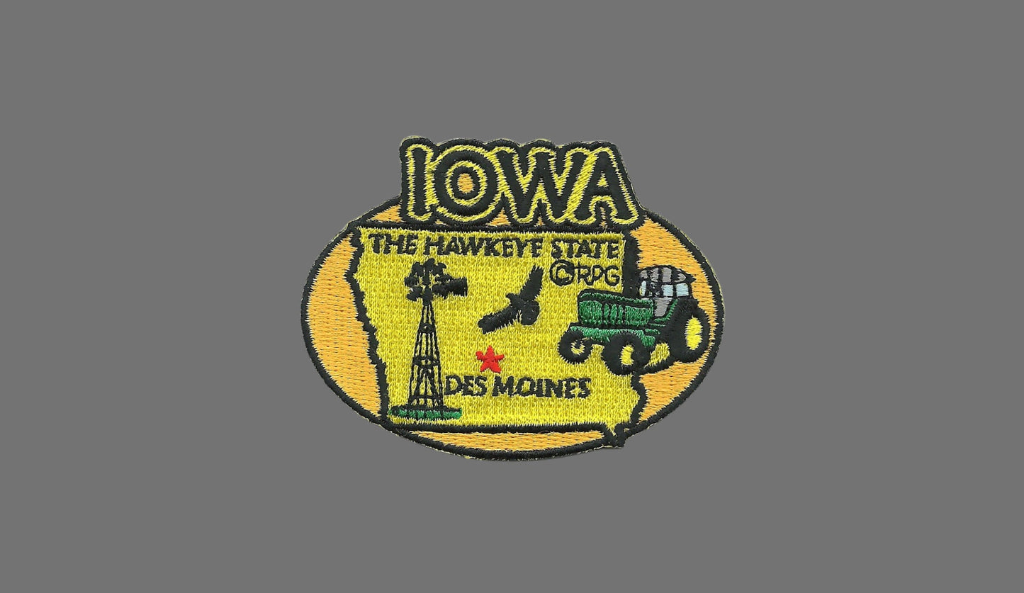 Iowa Patch – IA State Travel Patch Souvenir Embellishment or Applique 3" The Hawkeye State Des Moines Windmill Tractor Iron On