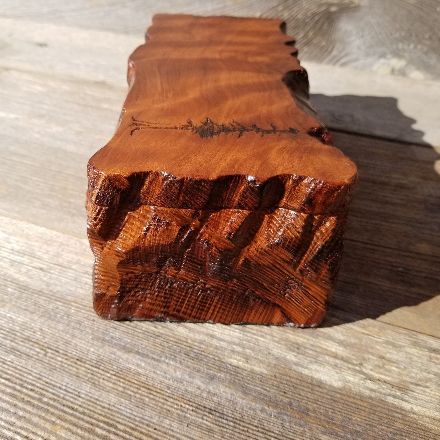 Redwood Jewelry Box Curly Wood Engraved Rustic Handmade California #438 Memento Box, Valentine's Day Gift