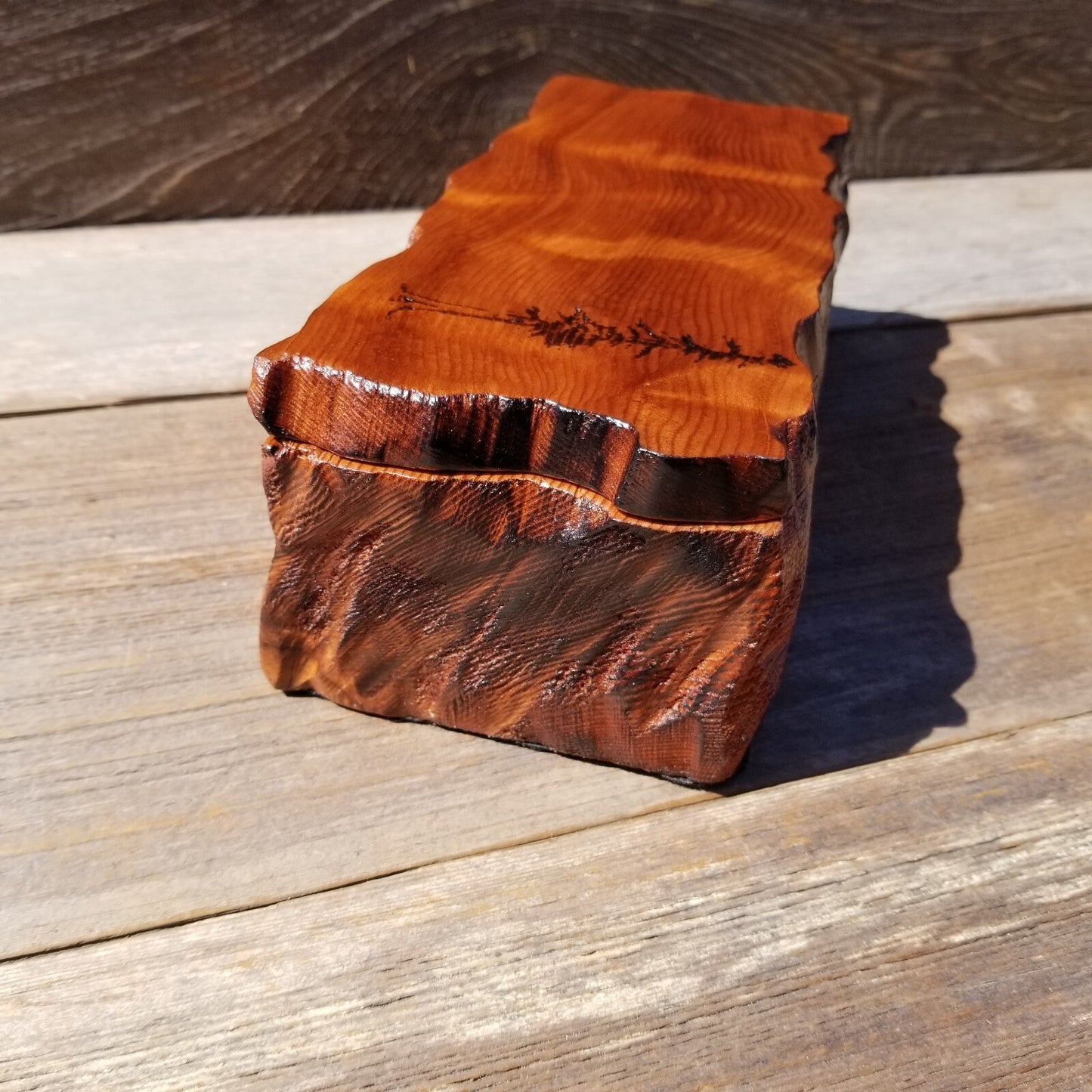 Redwood Jewelry Box Curly Wood Engraved Rustic Handmade California #498 Memento Box, Mom Gift, Anniversary Gift