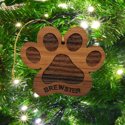 Personalized Paw Christmas Ornament California Redwood Made in USA - Pet Ornament