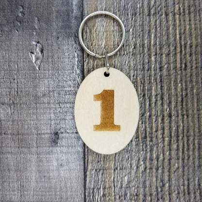 Choose Your Number Wood Keychain Key Ring Keychain Gift - Key Chain Key Tag Key Ring Key Fob - Room Number Text Key Marker