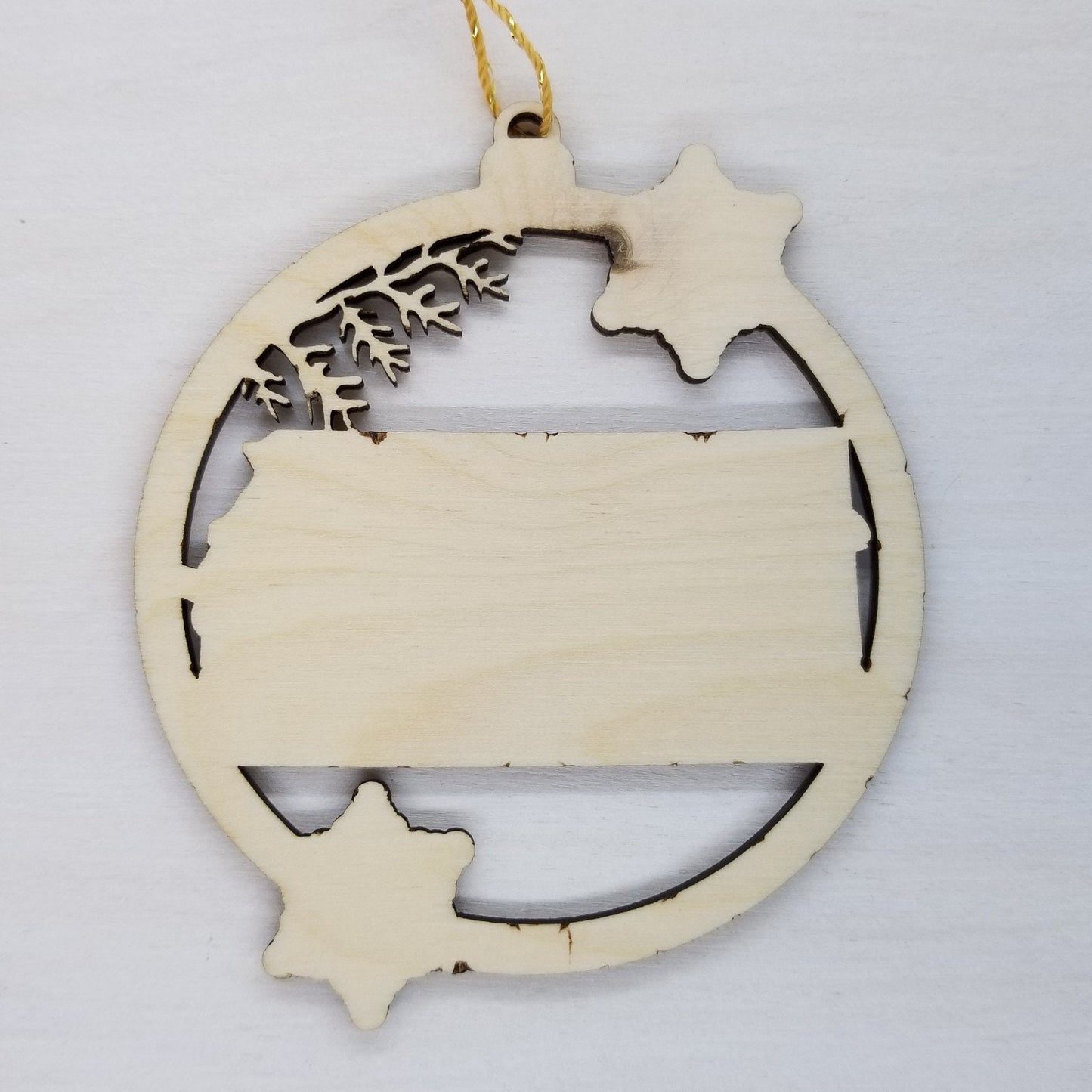 Kansas Ornament - State Shape with Snowflakes Cutout KS Souvenir - Handmade Wood Ornament Made in USA Christmas Decor