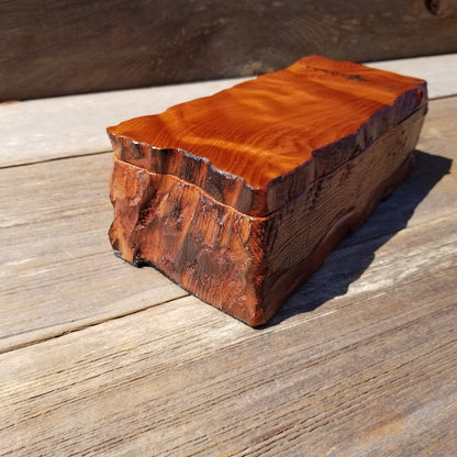 Redwood Jewelry Box Curly Wood Engraved Rustic Handmade California #500 Memento Box, Mom Gift, Anniversary Gift