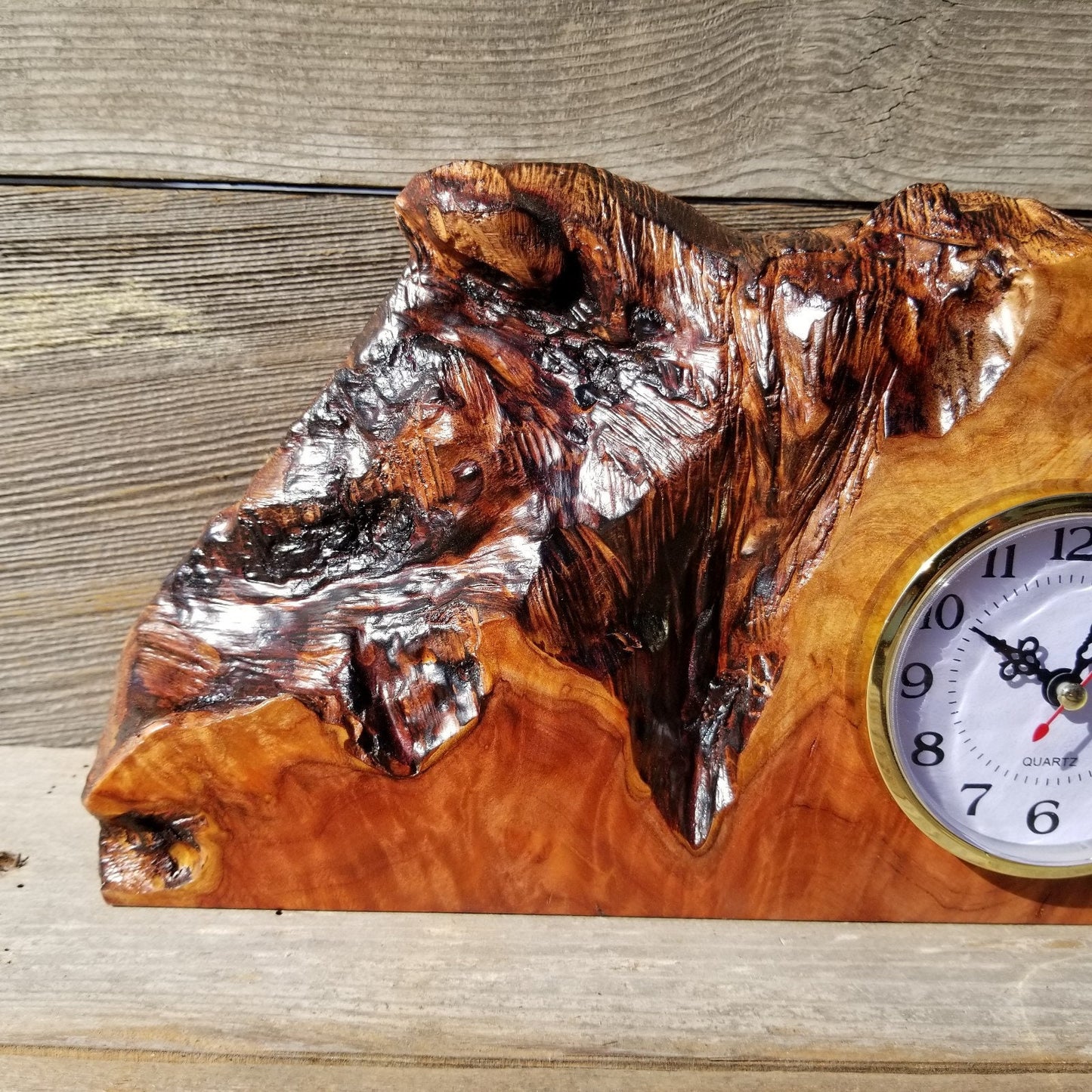 Redwood Burl Wood Clock Mantle Desk Office Gifts for Men #571 - 2 Tone Sitting Wood Table Shelf Wedding Gift Birthday Gift