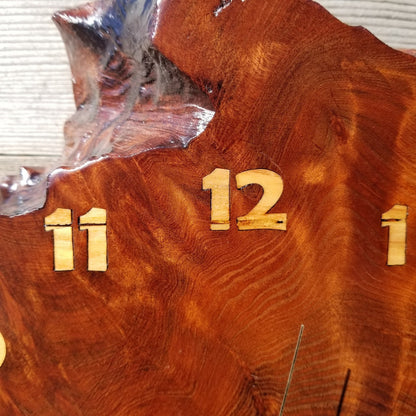 Wood Wall Clock Redwood Burl Hanging Art Rustic Slab #489 Anniversary Gift One of a Kind Unique Gift Handmade LG