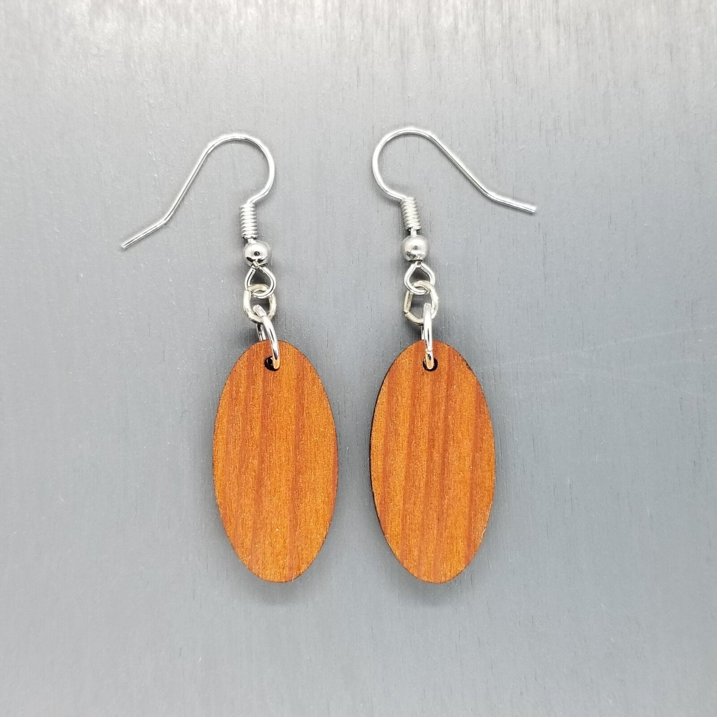 Redwood Earrings - Oval Wood Earrings - California Redwood Dangle Earrings - CA Souvenir Keepsake - Wood Gift Women Surfboard Look