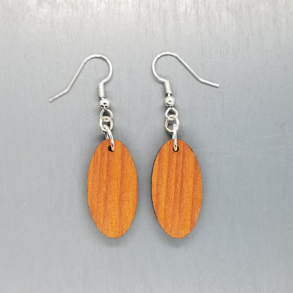 Redwood Earrings - Oval Wood Earrings - California Redwood Dangle Earrings - CA Souvenir Keepsake - Wood Gift Women Surfboard Look