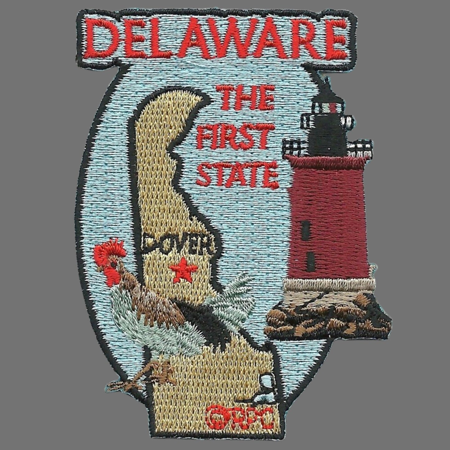 Delaware Patch – State Travel Patch DE Souvenir Embellishment or Applique 3" The First State Dover Capital Lighthouse Rooster