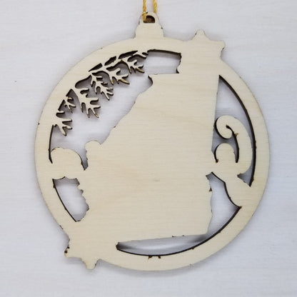 Georgia Ornament - State Shape with Snowflakes Cutout GA Souvenir- Handmade Wood Ornament Made in USA Christmas Decor