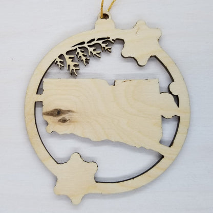 Connecticut Wood Ornament - CT State Shape with Snowflakes Cutout - Handmade Wood Ornament Made in USA Christmas Decor