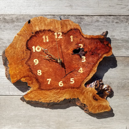 Wood Wall Clock Redwood Clock Handmade Wall Hanging Rustic Wedding Gift Burl Live Edge #355 Anniversary Mini 2 Tone