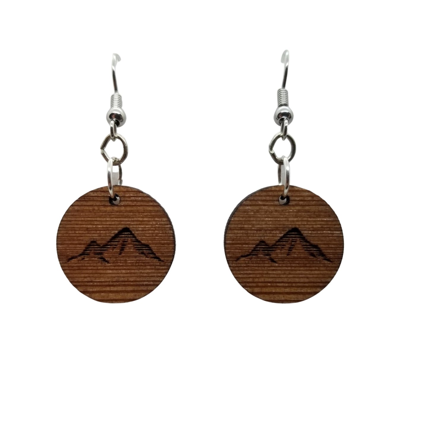 Wood Earrings - Mountain Engraved Wood Earrings - Dangle Earrings - Souvenir Keepsake - Anniversary Gift