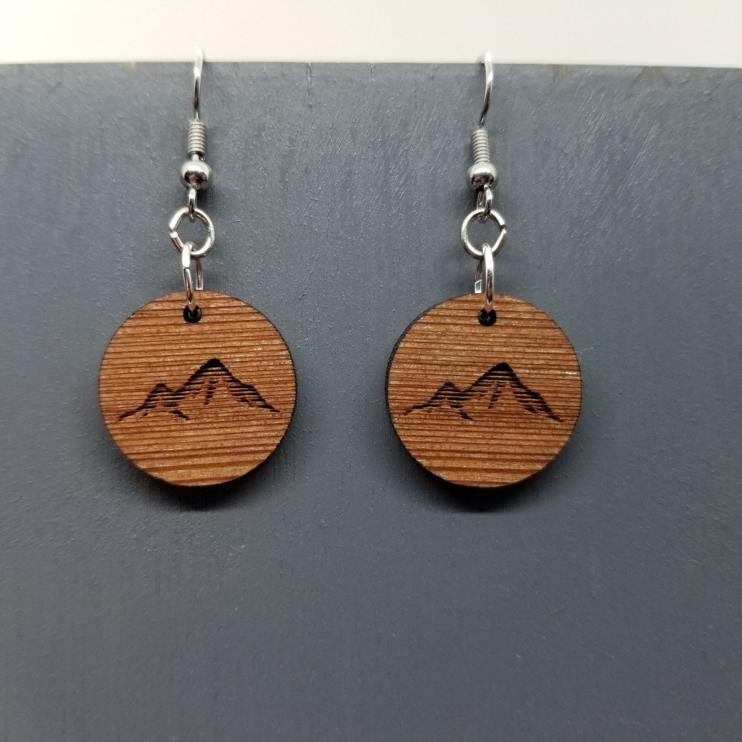 Wood Earrings - Mountain Engraved Wood Earrings - Dangle Earrings - Souvenir Keepsake - Anniversary Gift