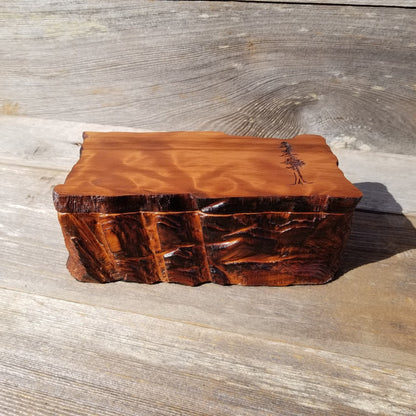 Handmade Wood Box with Redwood Tree Engraved Rustic Handmade Curly Wood #444 California Redwood Jewelry Box Storage Box