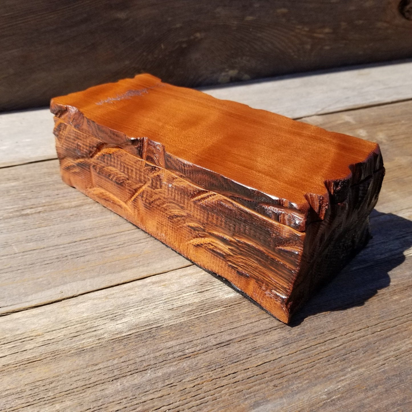 Handmade Wood Box with Redwood Tree Engraved Rustic Handmade Curly Wood #507 California Redwood Jewelry Box Storage Box