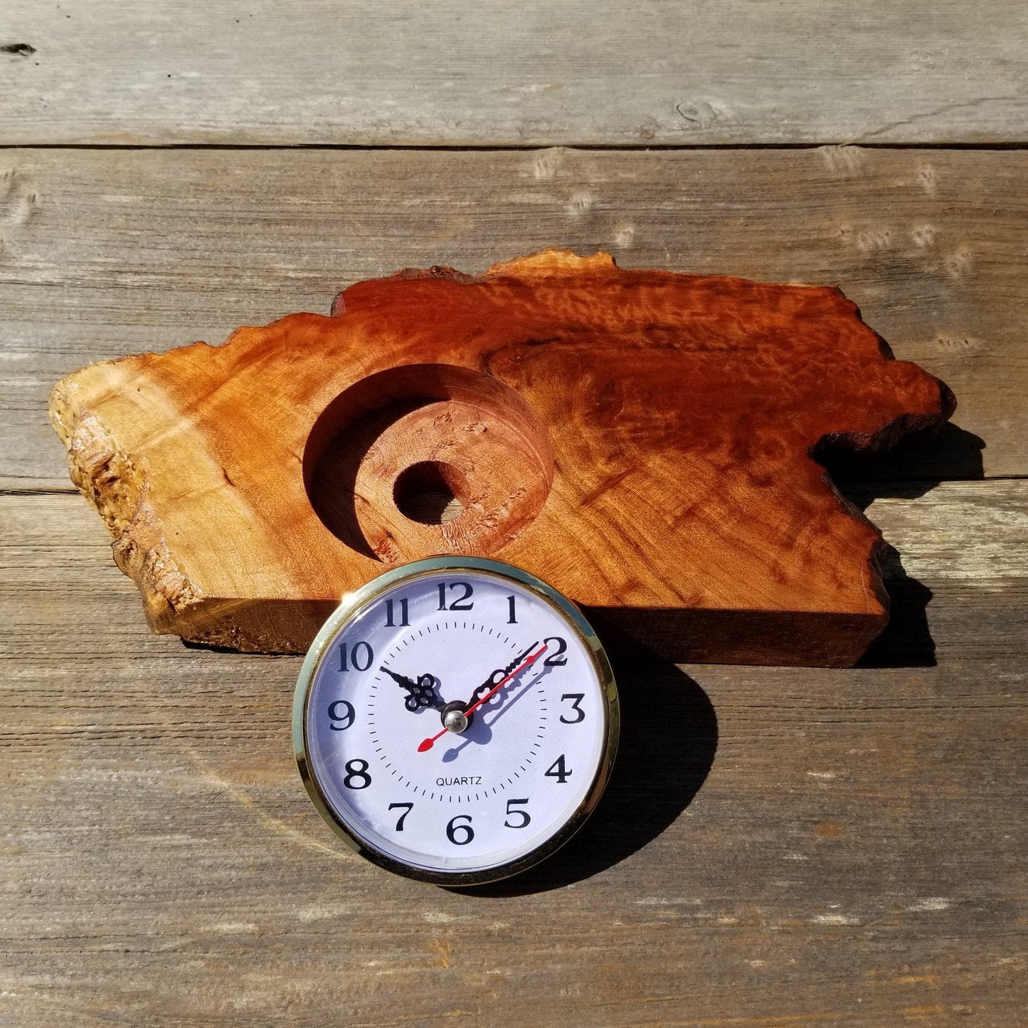 Wood Clock For the Desk or Mantle Handmade California Redwood Burl Table Shelf Birthday Gift Wedding Gift Engagement Gift #198