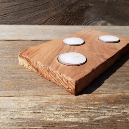 Tealight Candle Holder 3 Candles Wood Rustic Home Decor Handmade Wood Gift #527 Unique One of a Kind Gift Raw Unfinished Natural Redwood