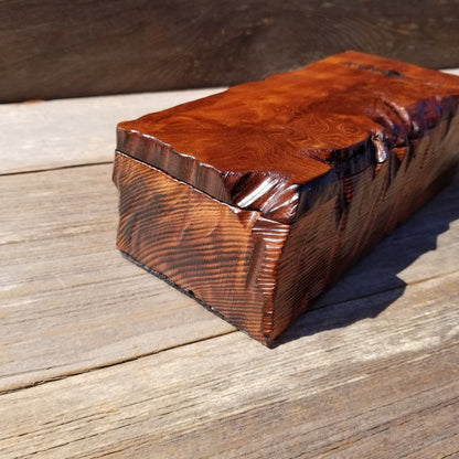 Handmade Wood Box with Redwood Tree Engraved Rustic Handmade Curly Wood #501 California Redwood Jewelry Box Storage Box