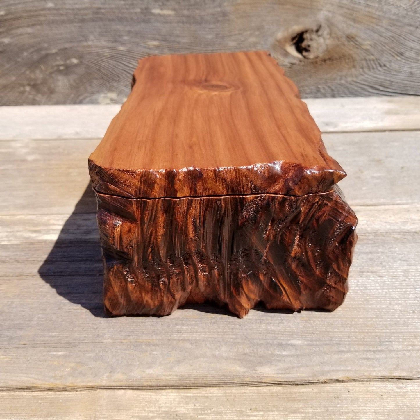 Wood Jewelry Box Redwood Rustic Handmade California Storage Live Edge #278