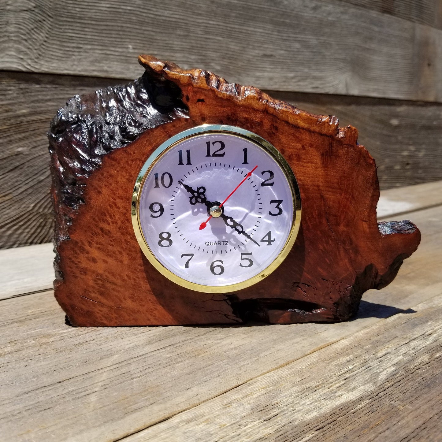 Redwood Burl Wood Clock Mantle Desk Office Gifts for Men Sitting Wood Birdseye Table Shelf #143