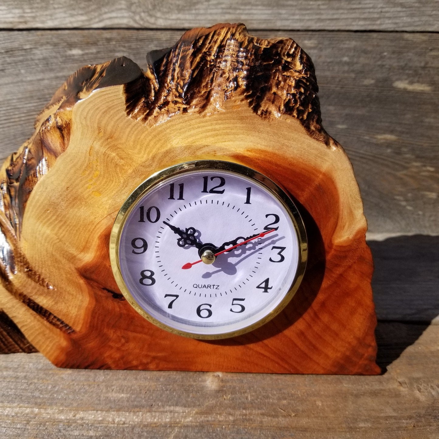 Redwood Wood Clock Redwood Burl Clock Table Shelf Mantle Desk Office #563 2 Tone Sitting Wood 5th Anniversary